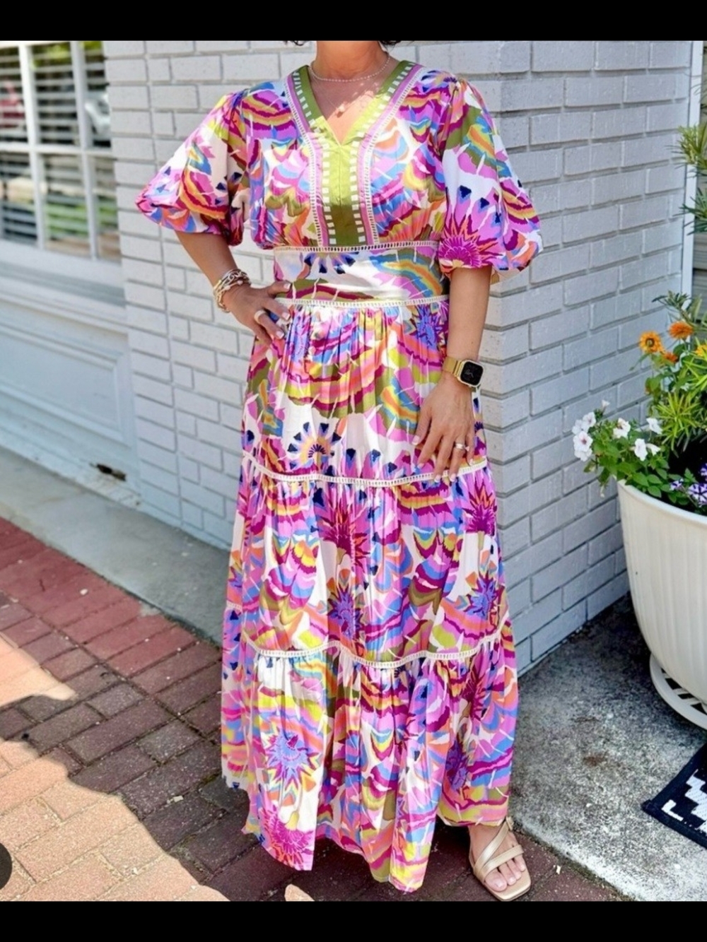THML Multicolor Pink & Green Floral Maxi Dress